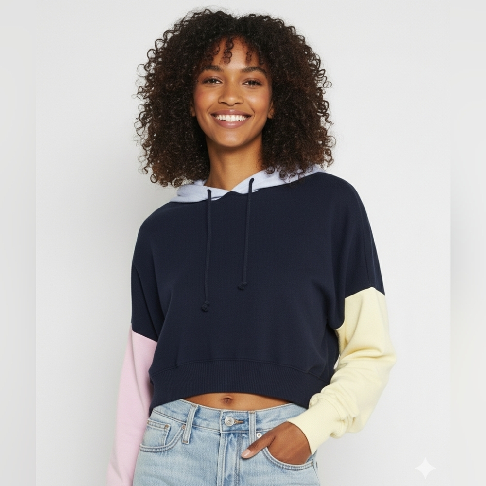 Hollister Co. COLORBLOCKED CROPPED Sweatshirt Navy Size XS